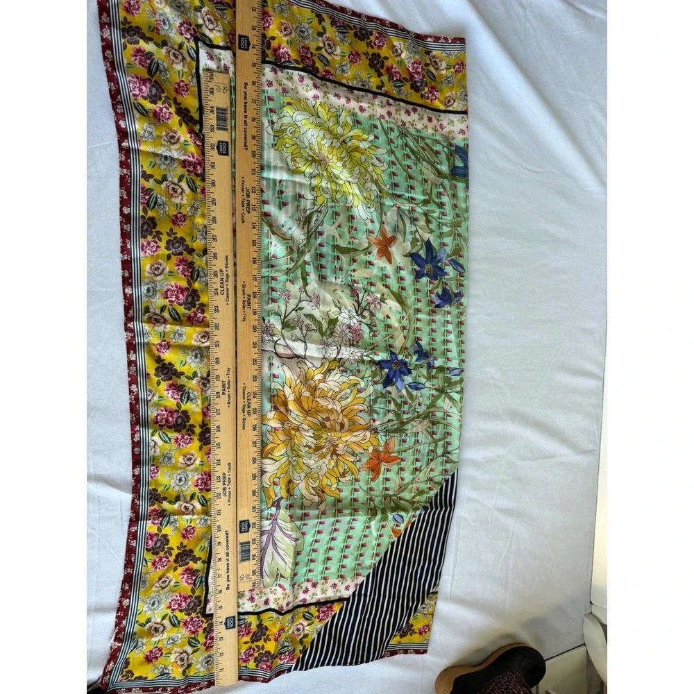 Johnny Was Silk Scarf Floral Mixed Print Tassel Boho Yellow Green 42x42